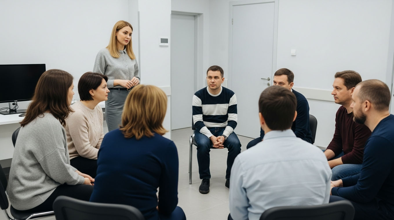 Врач проводит психотерапию для пациентов